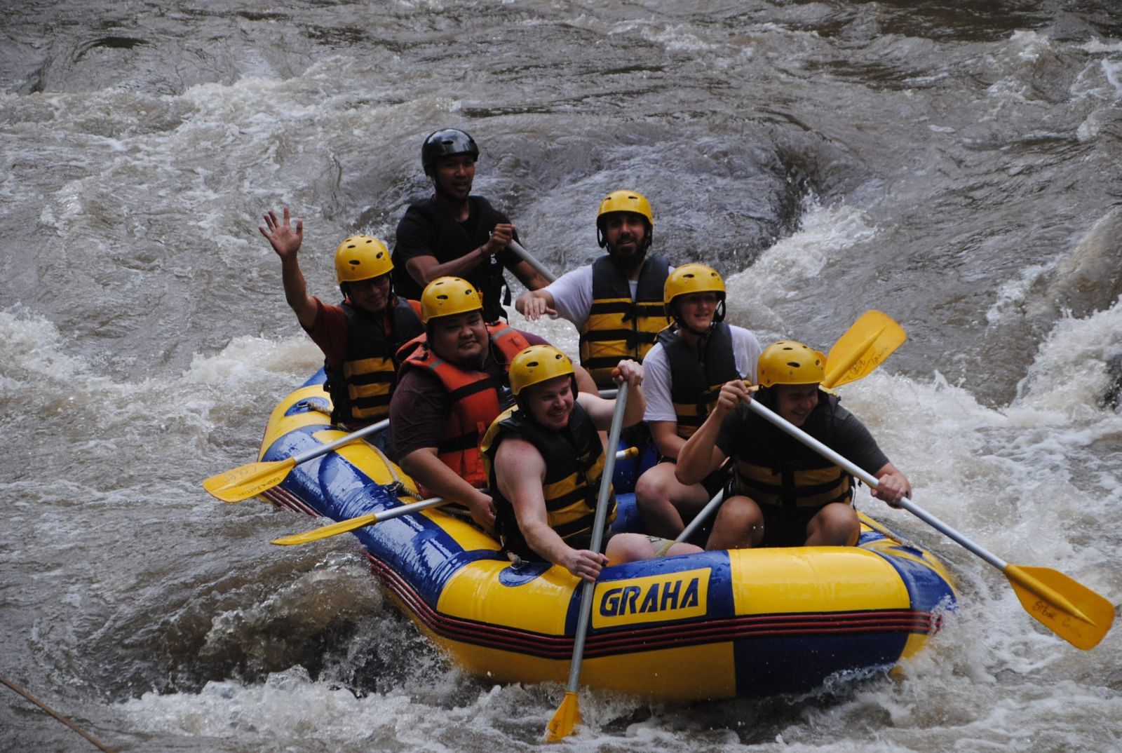 White water river rafting in Bali rainforest gorge